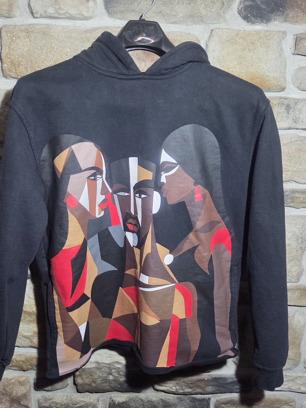 Ground Control Black Hoodie | Rhinestone Graphic & Afrocentric Art | Size L